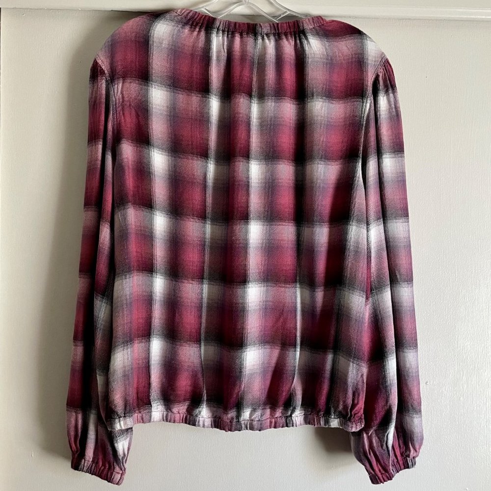 Anthropologie Cloth & Stone Glacier Pink Plaid Long Balloon Sleeve Top S - Picture 4 of 9